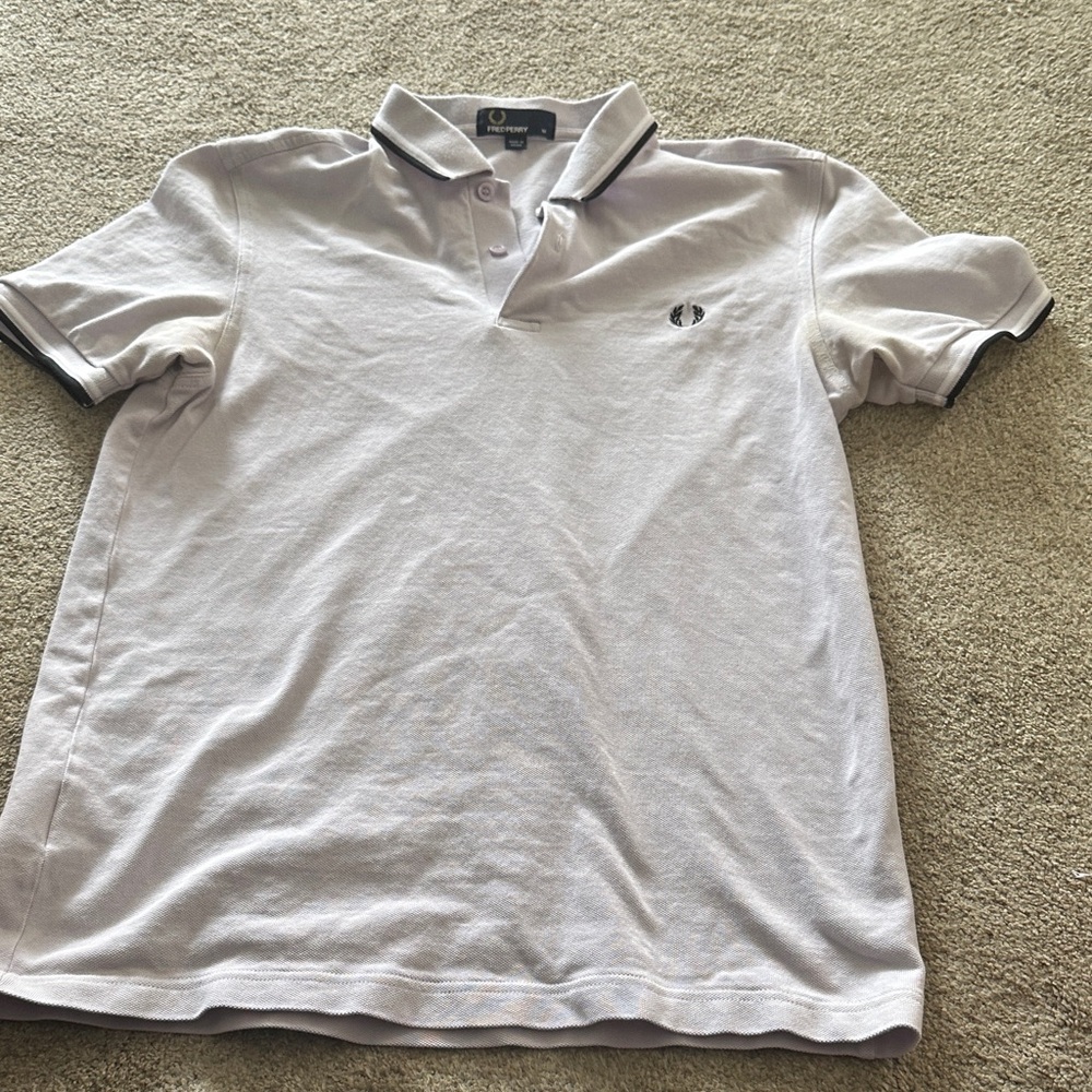 Men’s Fred Perry Lavender Polo Shirt with Black Trim size M